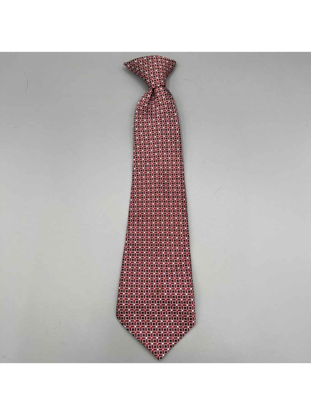 8-10 Years Old Boys 13" Length Red & Black Geometric Patterned Clip-On Tie